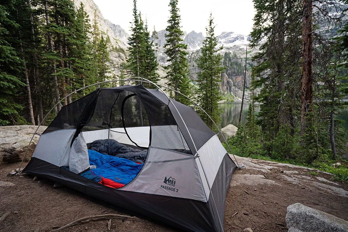 REI Half Dome 2 tent setup in mountain wilderness